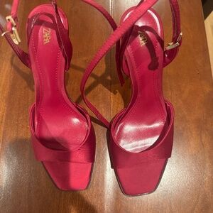 Zara burgundy satin strappy heels
